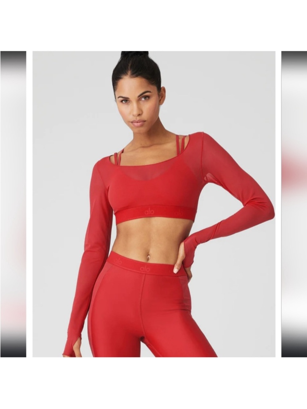 ALO Airlift Ballet Dream Red Long Sleeve Crop Top S & High Waist Leggings XS set